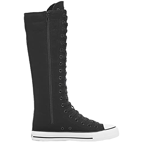 Image of ANUFER Women Fashion Canvas Dance Boots Knee High Bicycling Boots Girls Fancy School Shoes