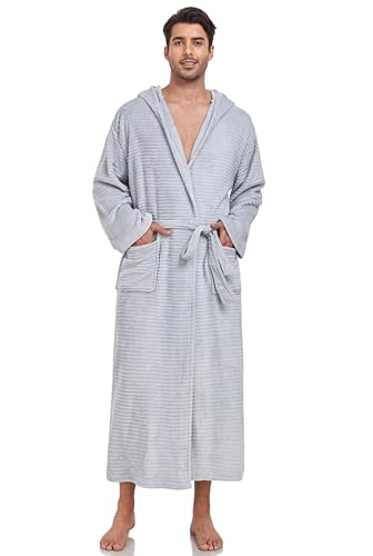 Mens Fleece Robe Hooded Plush Full Length Plush Bathrobe Warm House Robe3