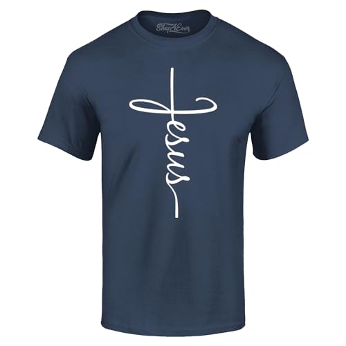 Jesus Cross T-Shirt for Men & Women – Christian Religious Graphic Tee – Inspirational Scripture Shirt – Church, Bible, Gift XX-Large Navy