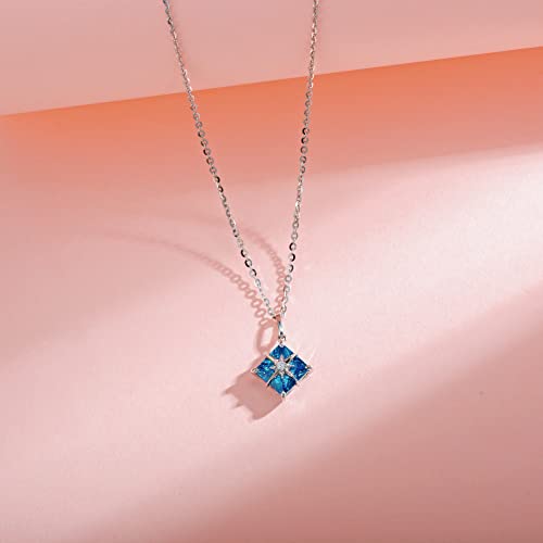 Agvana 14K Solid White Gold Diamond Blue Topaz Starburst Pendant Necklace With Sterling Silver Chain December Birthstone Necklace Fine Jewelry Anniversary Birthday Gifts For Women Girls Mom Her #TOP3