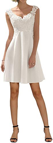 ZODJK Damen Brautkleid Kurz Weiß A-Linie 3/4...