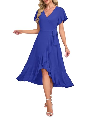 Image of AUSELILY Women Summer Midi Dresses Wrap Short Flutter Sleeve Elegant Dress