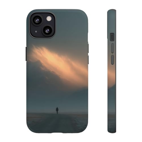 Coque iPhone 13 rigide mate design paysage de montagne bleu