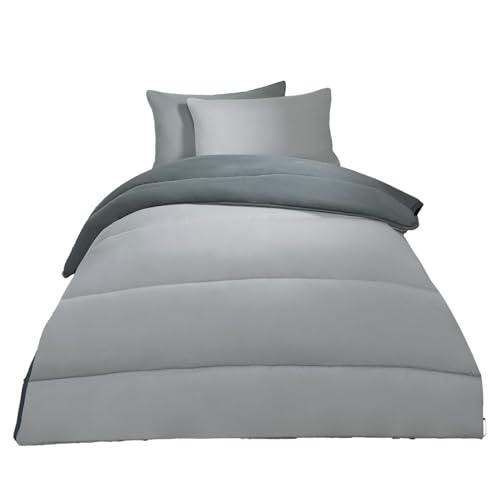 OHS 10.5 Tog Coverless Duvet Single, Reversible Quilted Duvet Bedding Washable Duvets Coverless Microfibre Super Soft Warm Comfy Single Camping Duvets, Grey/Silver