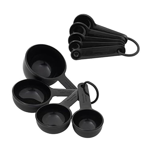 KitchenAid Universal Easy To Read Measuring Cup and Spoon Set with Soft Grip Handle for Maximum Control, Hang Hole and Nesting For Easy Storage, Dishwasher Safe, 9 Piece, Black