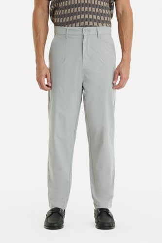 Image of SNITCH Men Formal Trousers | Regular Fit Pleated Front with Turned-Up Hem | Polyester Blend & Medium Stretch Fabric for Office & Winter Wear