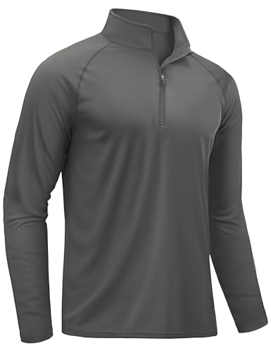 TACVASEN 1/4 Zip Running Tops for Men Long Sleeve UV Protection T Shirt Outdoor Hiking Shirts Sun Protection Tops Dark Grey