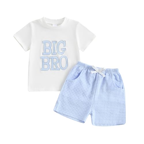 Big Brother Little Brother Matching Outfit Embroider Little/Big Brother Shirt Checkered Shorts 12 18 Month 2T 3T 4T