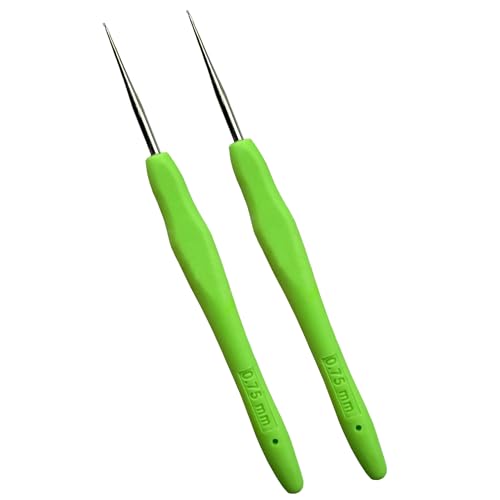 Mdoker 2PCS Small Size Crochet Hook Ergonomic Handle Crochet Hook Needles for Arthritic Hands,Thread Crochet Steel Lace Hooks Size 0.75mm