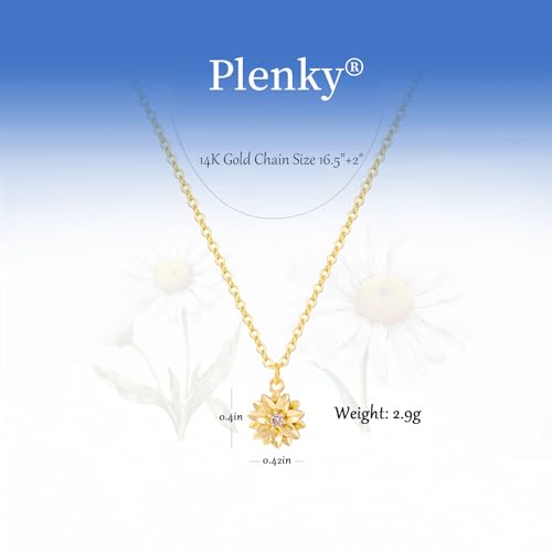 Plenky Gold Daisy Necklace for Women-14K Gold Plated April Birth Flower Necklace