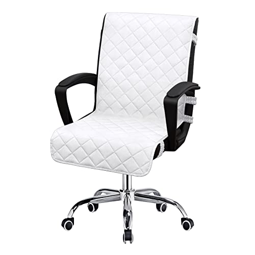 Easy-Going Reversible Office Chair Cover Water Resistant Dining Chair Cover Soft Desk Computer Chair Slipcover with Anti-Slip Buckle for Armchair or Armless Chair (Large, White/White) Large