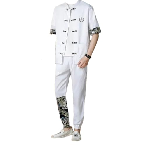 T-shirt en coton premium style chinois pour homme avec col montant boutonné haut de gamme