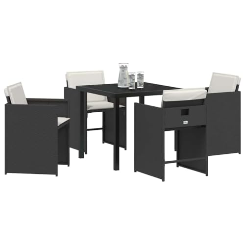 vidaXL Conjunto de Comedor de Jardín 5 pcs Negro ratán sintético, Muebles de Rattan para Jardín y Terraza, Set Moderno, Comedor Resistente, Relájate al Aire Libre