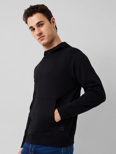 Image of Park Avenue Men Full Sleeve Slim Fit Solid Pattern Polyester Cotton Blend Hooded Hooded Casual Sweatshirt