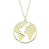 ZLXPRO 18K Gold Globe Necklace 925 Sterling Silver World Map Pendant Boho Jewelry Travel Gift for Women