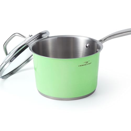 HOMICHEF Pentola per salse verde menta in acciaio inox senza nichel da 2,37 l con coperchio in vetro (senza rivestimento antiaderente tossico, 18 CM)