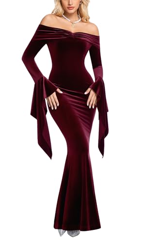 Women's Off The Shoulder Velvet Maxi Wedding Dress Long Bell