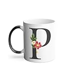 Mug Thermo-réactif Tasse Magique - P Pauline Patricia Lettre Alphabet Prénom Fleurs - 325 ml