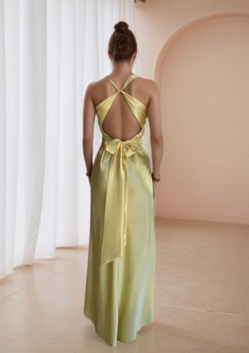 Halter Mermaid Prom Dresses with Bow for Women Corset V Neck Long Backless Pleated Silk Satin Formal Evening Gowns 20252