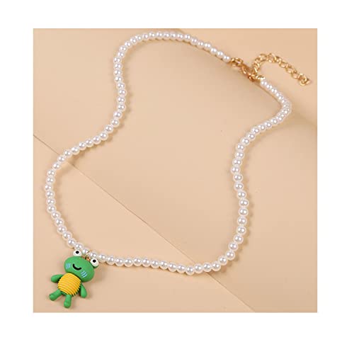 Cute Frog Pendant Necklace Multicolor Beaded Pearl Chain Frog Necklaces for Women Cartoons Animal Frog Pendants Necklace Girls Gift Jewelry2