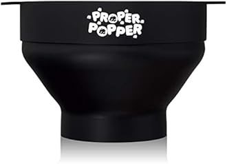 (Black) - The Original Proper Popper Microwave Popcorn Popper, Silicone Popcorn Maker, Collapsible Bowl BPA Free & Dishwasher Safe - (Black)