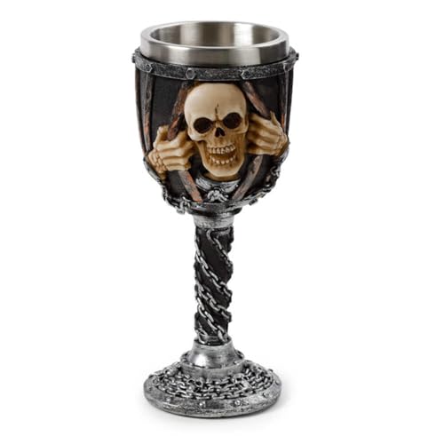 Puckator Decorative Skull with Chains Goblet I Skull Themed - Home Decoration - Wine Goblet - Fantasy Decorative Home Accessories - Stainless Steel - Resin