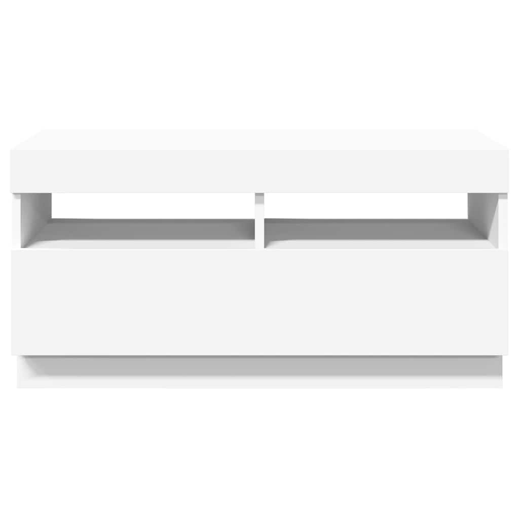 Mueble para TV con luces LED, color blanco, 80 x 35 x 40 cm, moderna consola multimedia, resistente, universal, soporte para TV para salón, dormitorio