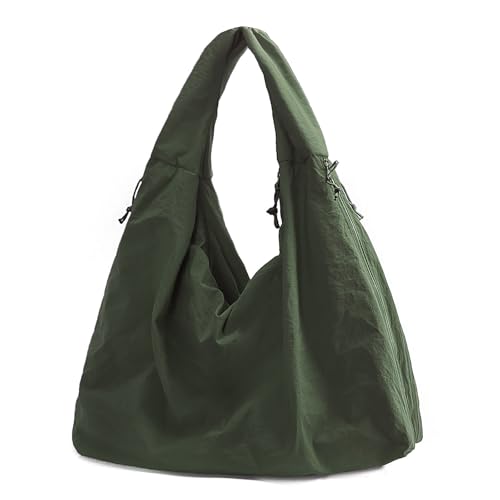 KAMEILONG Large Nylon Hobo Bag Women Crescent Shoulder Bag Vintage Tote Bag Casual Shopper Handbag for Women (Green)