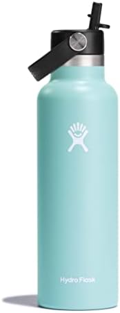 HYDRO FLASK - Water Bottle 621 ml (21 oz) with Flex Straw Cap - Vacuum Insulated Stainless Steel Reusable Water Bottle - Leakproof Lid - Hot and Cold Drinks - Standard Mouth - BPA-Free - Black