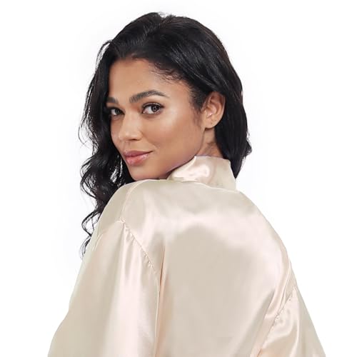 Image of Women's Short Satin Robes Lightweight Silky V-Neck Sleepwear Wedding Bridal Party Bride Bridesmaid Bathrobes