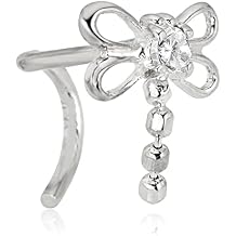 AVORA 14K Gold Dragonfly Butterfly Simulated Diamond CZ Curved Twisted Screw Nose Ring 20 Gauge