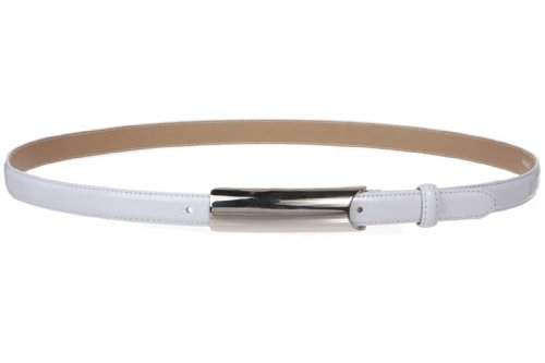 3/4 Inch Rectangular Stitching Feather Edged Skinny Patent Leather Belt Size: M/L - 36 Color: White #TOP1