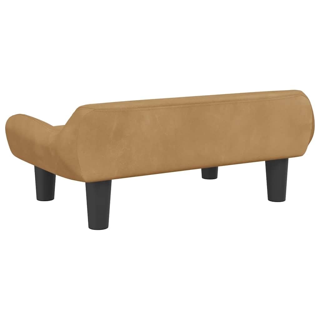 Cama para perros marrón, 70 x 40 x 24 cm, sofá de terciopelo con marco de madera de pino resistente y acolchado suave para mascotas, cómodo espacio para dormir, diseño para salón, relajación