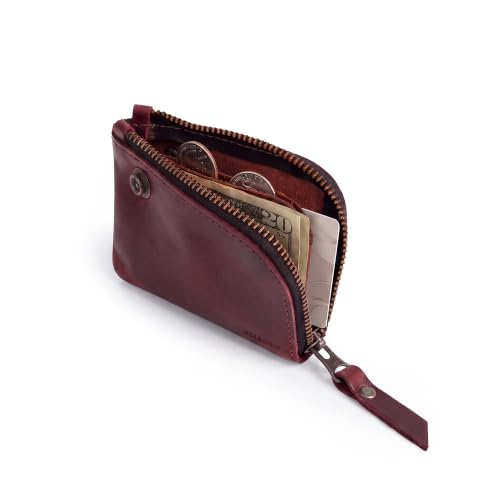 Hide & Drink, Zippered Wallet, Holds Up to 6 Cards Plus Folded Bills, Pouch Organizer, Cash Holder, Travel Essentials, Mini, Pocket-Size, Full Grain Leather, Handmade, Sangria