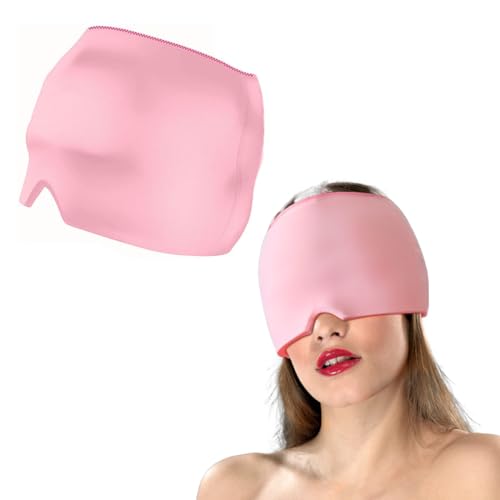 EOYVAIL Maschere refrigeranti per occhi，Berretto per emicrania, berretto riutilizzabile per mal di testa in gel di ghiaccio, berretto per nervo emicrania, protezione per mal di testa (rosa)