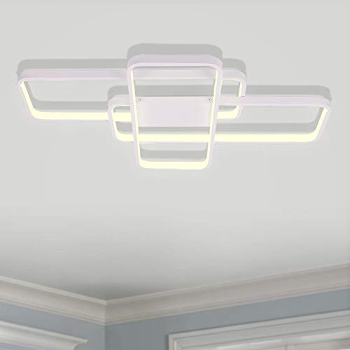 Review Leniure White Modern Square LED Light Ceiling Lamp Chandelier Lighting Fixture 28.7" Wide 20.5" Deep 3.1" High, Warm White 3000K