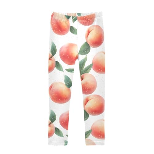 Pink Peach Fruit Girls Leggings Ultra Soft Compression Yoga Gym Pants for Kids 4-10T
