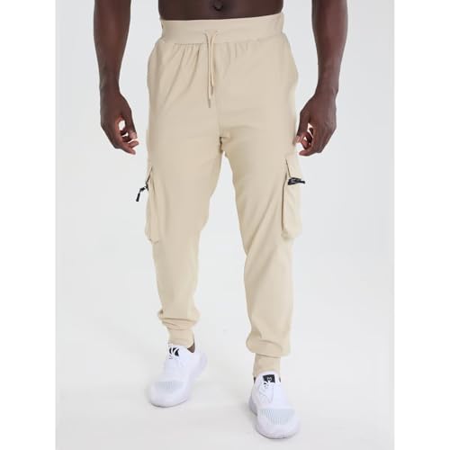 Men Casual Stretch Tapered Athletic Pants - Drawstring Cargo Sweatpants Travel Outdoor Hiking Pant with Pockets3