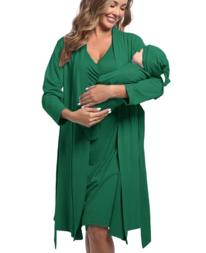 Image of Mommy Robe Set for Maternity with Matching Swaddle Blanket, Delivery Labor Gown Robe for Hospital Women Dress