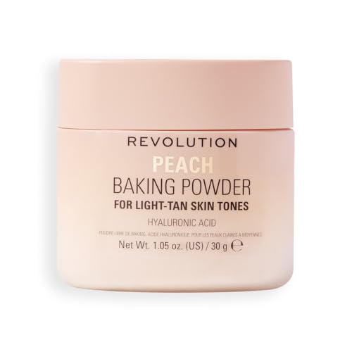 Revolution Loose Baking Powder – Polvo suelto fijador de maquillaje, acabado luminoso, controla brillos y exceso de grasa, vegano y libre de crueldad, 30 g, Peach