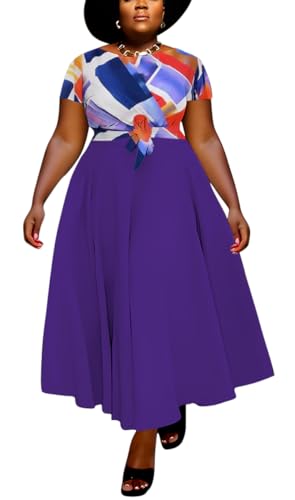 Image of BFFBABY Plus Size Dress A Line Dresses for Women Summer Long Dresses with Sleeve Casual Belted