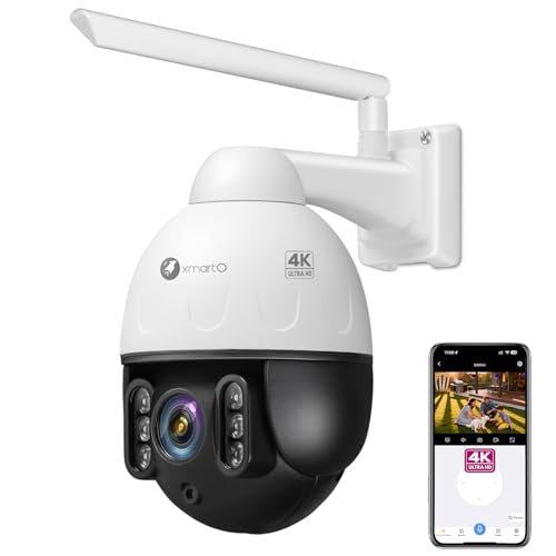xmartO High-end 4K Wireless WiFi 6 PTZ Security Camera for Home & Business 24/7 AI Tracking Surveillance IR Night Vision & Flood Lights 2-Way Audio Vandal-Proof Metal Dome CAM View on Apps & NVR