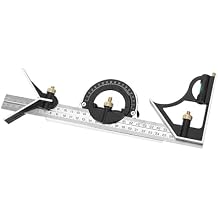 Adjustable Sliding Combination Square Ruler, Multi Function Carpentry Square Angle Ruler 0 to 180 Combination 0.01 Protractor Measure Tool 12.2 * 4.3in