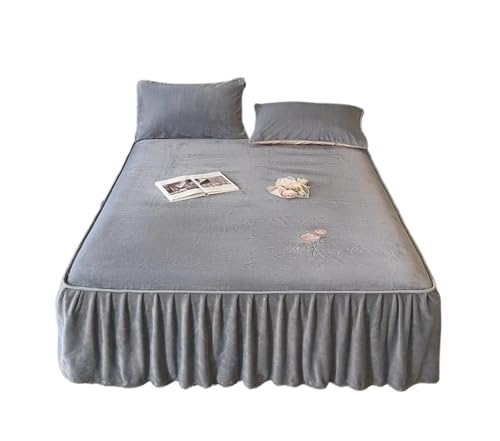 Falda de Cama Falda de Cama Bordada, Colcha Lana Coral, Funda Protectora for colchón, 1 Unidad para decoración de la Cama(Dark Gray,200x220cm 1pcs)