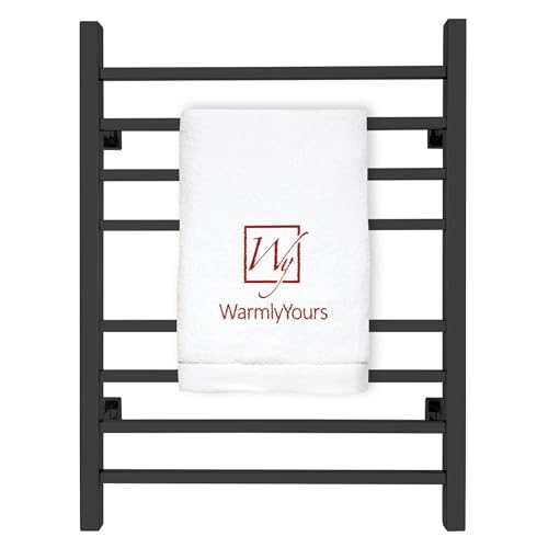 WarmlyYours Heated Towel Rack for Bathroom - Matte Black Electric Towel Warmer Rack and Dryer 8 Bars, Wall Mounted, Plug-in or Hardwired 120V (Sierra)