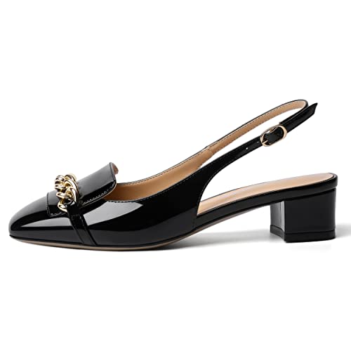 MOVINSTEPS Womens Slingback Buckle Square Closed Toe Dating Patent Solid Ankle Strap Cute Chunky Low Heel Pumps Shoes 1.5 Inch2