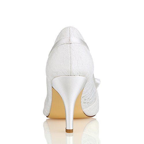 Emily Bridal Lace Wedding Shoes Ivory Pointed Toe Bow Rhinestones Slip on Bridal Shoes4