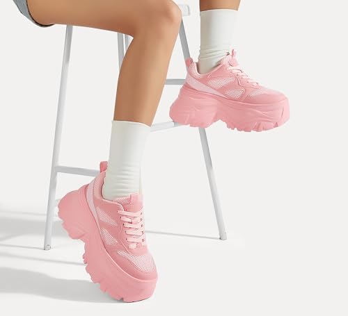 LUCKY STEP Women's Glitter Chunky Sneakers Breathable Mesh Dad Sneakers Fashion Casual Sparkly Bling Walking Shoes(7 M US Pink) LUCKY STEP Women's Glitter Chunky Sneakers Breathable Mesh Dad Sneakers Fashion Casual Sparkly Bling Walking Shoes(7 M US Pink) - Image 2