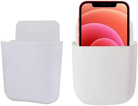 DSNS Wall Mounted Adhesive Remote Control Stand Mobile Phone Holder for Charging AC/TV Storage Box for All Smartphones | Pack of 2 (of-White)