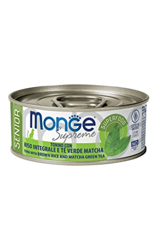 Monge Supreme Senior Tuna With Brown Rice And Matcha Green Tea, Cibo Umido Per Gatti (Tonno Con Riso Integrale E Tè Verde Matcha, Molto Ricco Di Fibre